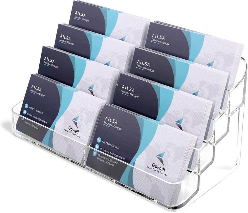 GOWALL 8 Pocket Acrylic Business Card Holder for Desk Clear Stand Desktop Plastic Business Card Display for Exhibition, Home and Office - Image 1